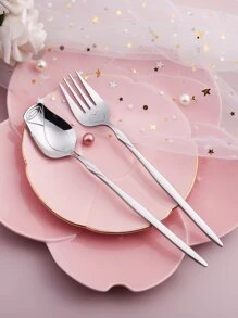 Valentine's Day Creative Silver Heart Rose Spoon And Fork Set For Home, Restaurant, Hotel, Multi-Purpose For Desserts, Ice Cream, Fruit, Cake, 2pcs School Supplies,Christmas Gift