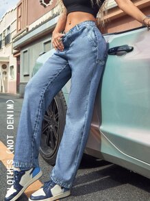 彈性腰帶直筒褲 - 藍色 - 查看 6