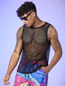 Manfinity Men Contrast Binding Semi Sheer Tank - Black - View 1