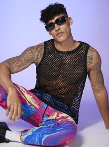 Manfinity Men Contrast Binding Semi Sheer Tank - Black - View 2