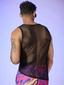 Manfinity Men Contrast Binding Semi Sheer Tank - Black - View 4