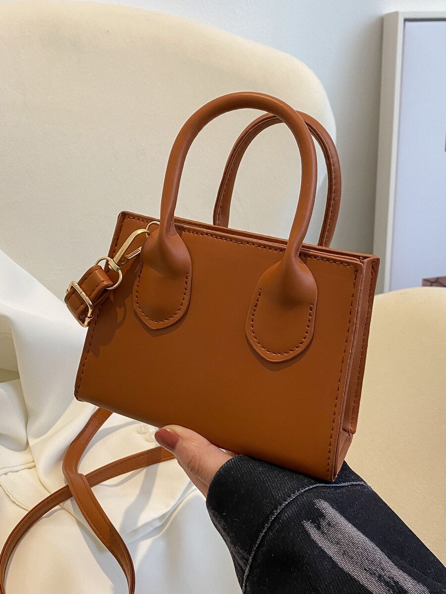 Bolsa con asa mini con diseño de puntada - Marrón - Ver 1