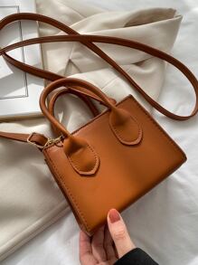 Bolsa con asa mini con diseño de puntada - Marrón - Ver 2