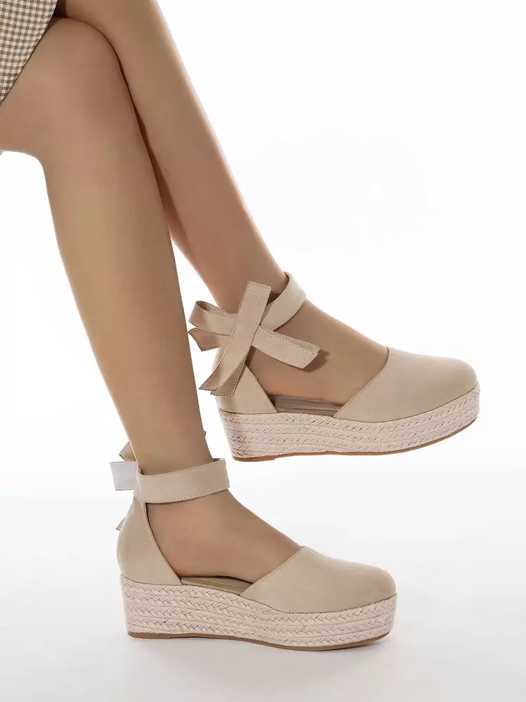 Zapatos cuña con diseño de lazo tira tobillera de alpargata - Albaricoque - Ver 1