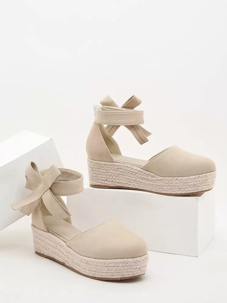 Zapatos cuña con diseño de lazo tira tobillera de alpargata - Albaricoque - Ver 2