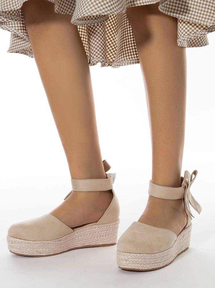 Zapatos cuña con diseño de lazo tira tobillera de alpargata - Albaricoque - Ver 3