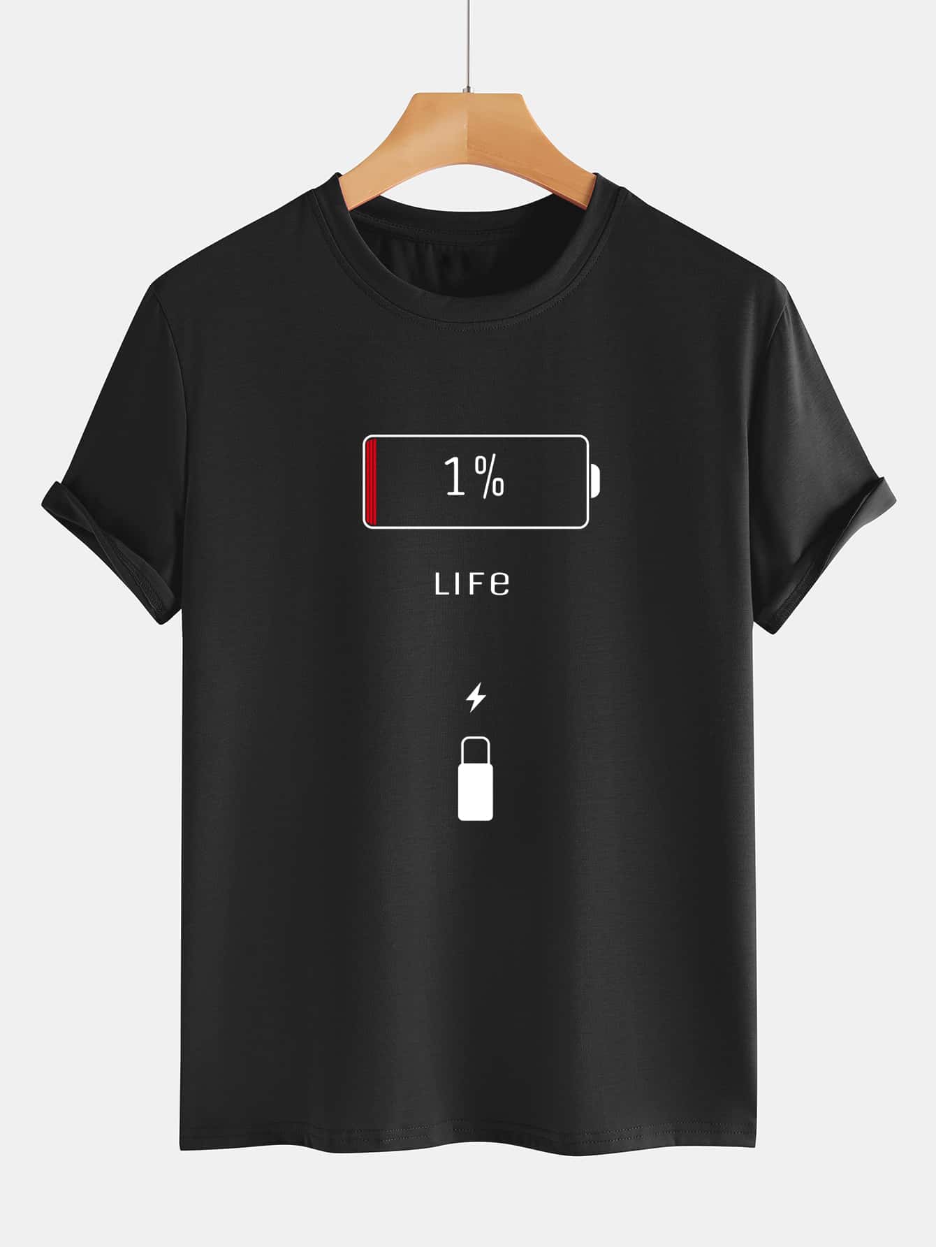Manfinity Homme Men Plus Battery & Letter Graphic Tee - Black - View 1