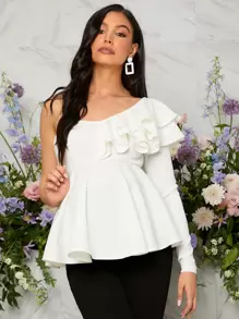 SHEIN Maternidad Blusa peplum de un hombro ribete con fruncido - Blanco - Ver 1