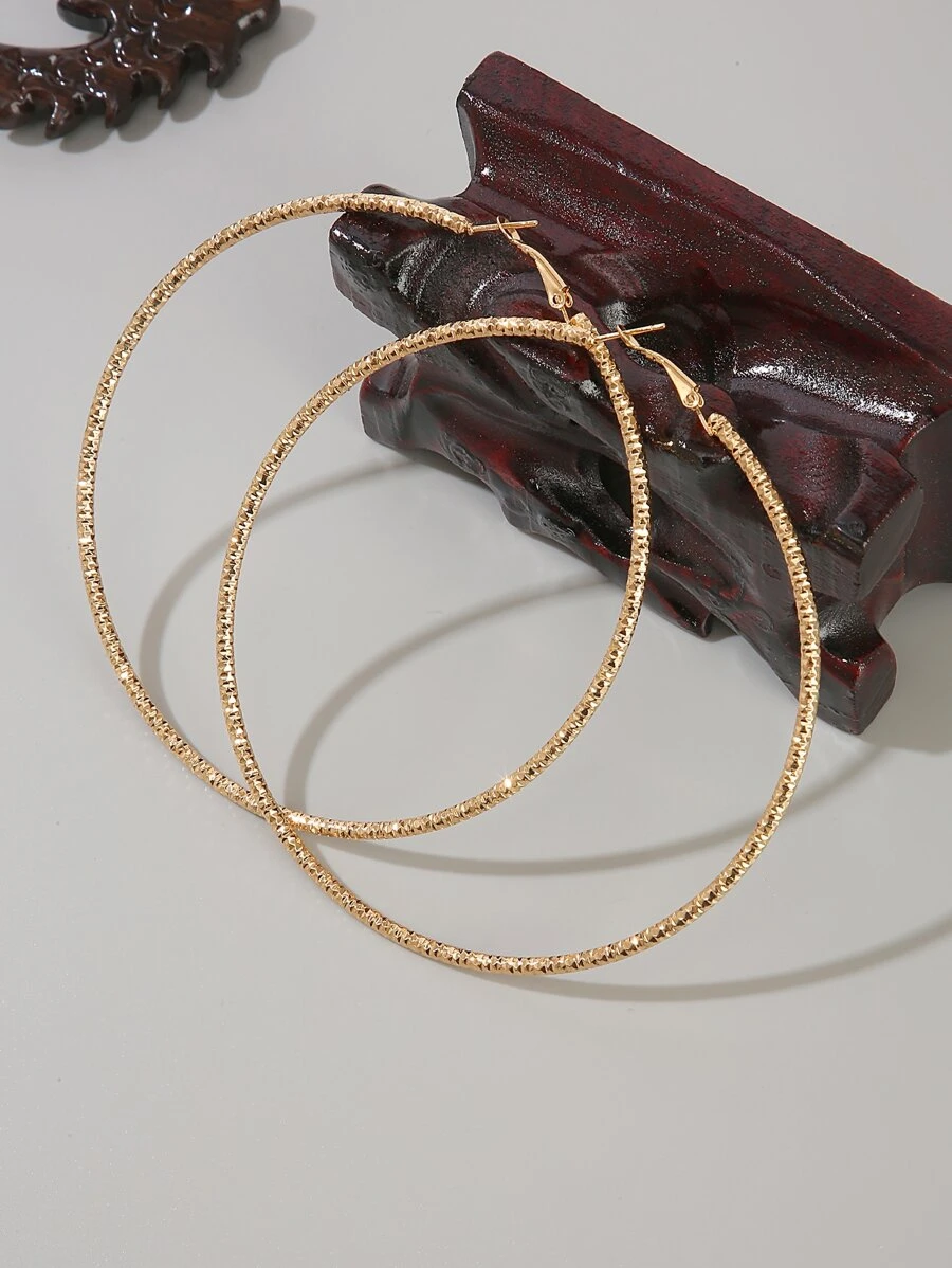 極簡風格圓耳環 - 金黃色 - 查看 1