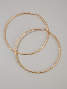 極簡風格圓耳環 - 金黃色 - 查看 2