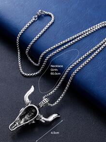 男士公牛吊墜項鍊 - 復古銀色 - 查看 4