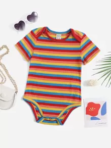 SHEIN Baby Colourful Striped Print Bodysuit - Multicolor - View 1