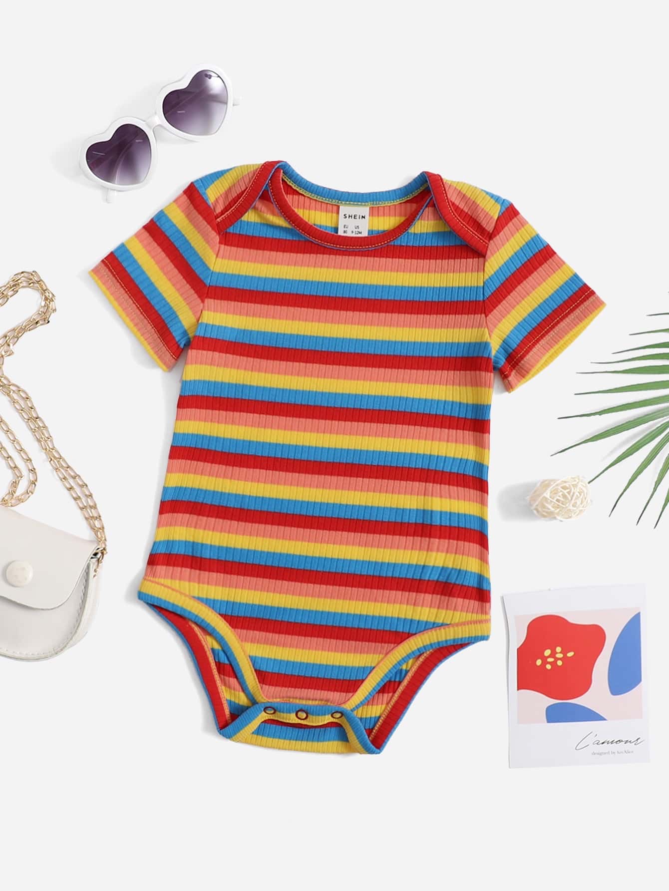SHEIN Baby Colourful Striped Print Bodysuit - Multicolor - View 1