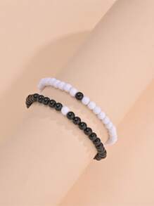 2 chiếc vòng đeo chân đính cườm hai tông màu - Đen và trắng - Xem 2