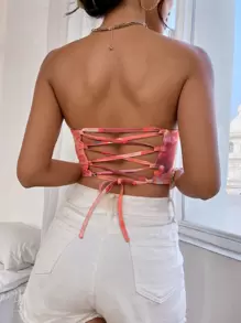 SHEIN Allurite Graphic Print Bustier Crop Tube Top - Multicolor - View 2