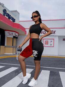 中國龍印花雙色騎行褲 - 彩色 - 查看 5