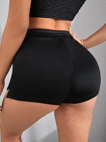 SHEIN EZwear Quần đùi nữ Dây kéo màu trơn Gợi cảm - màu đen - Xem 2