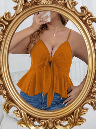 Plus Knot Front Peplum Cami Top