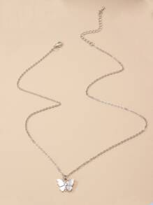 1入組蝴蝶吊墜項鍊,不銹鋼首飾類 - 銀色 - 查看 3