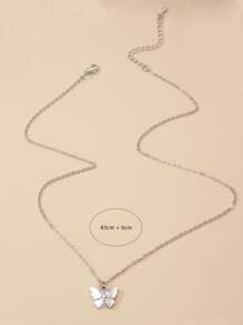 1入組蝴蝶吊墜項鍊,不銹鋼首飾類 - 銀色 - 查看 4