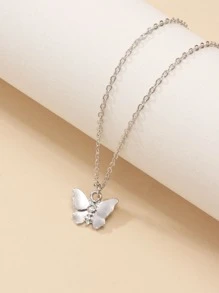 1入組蝴蝶吊墜項鍊,不銹鋼首飾類 - 銀色 - 查看 5