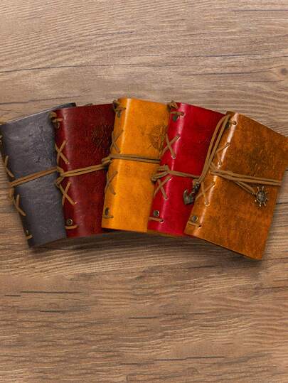 1PC Random Color Vintage Notebook With Straps And Pendants,Detachable Inside Pages