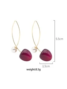 Faux Pearl Decor Earrings - Burgundy - View 3