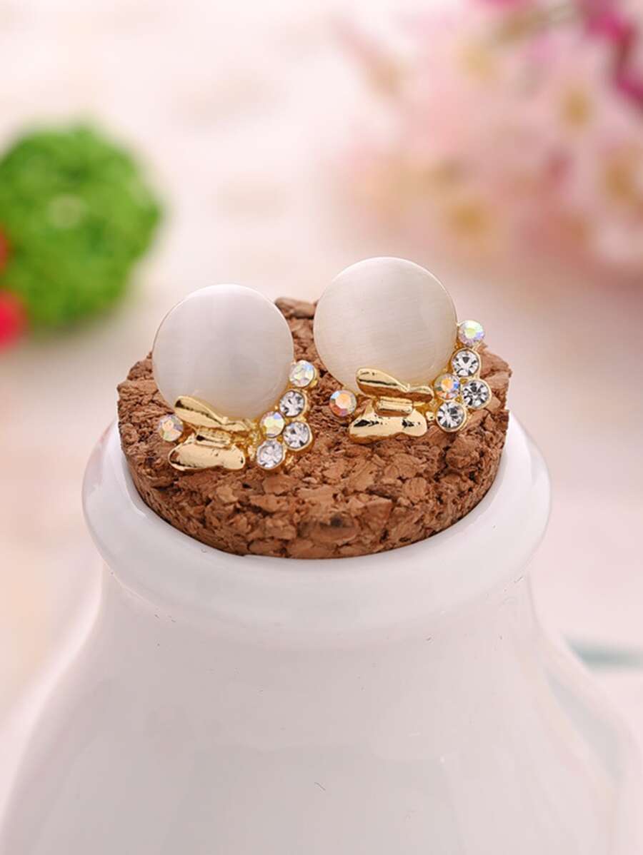 Hoa tai đính đá Opal & Rhinestone trang trí - Vàng - Xem 1