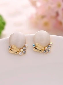 Hoa tai đính đá Opal & Rhinestone trang trí - Vàng - Xem 2