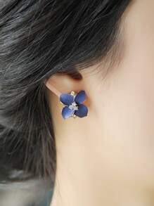 Hoa tai trang trí bằng hoa Rhinestone - Xanh đậm - Xem 1