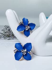 Hoa tai trang trí bằng hoa Rhinestone - Xanh đậm - Xem 2