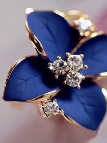 Hoa tai trang trí bằng hoa Rhinestone - Xanh đậm - Xem 4