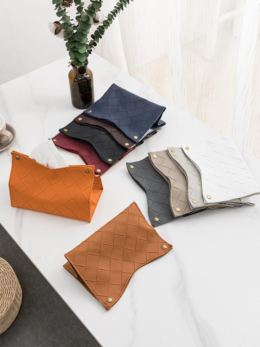 1pc Solid Color PU Leather Square Tissue Box Cover With Buckle Design, Suitable For Bedroom, Living Room, Dining Table, Bar Counter And Office Desk - Brown - View 1