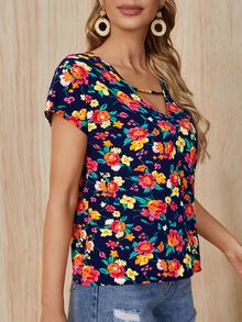 SHEIN Áo sơ mi nữ Cắt ra Hoa Tất cả trên in Boho - Nhiều màu - Xem 3