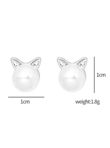 人造珍珠耳釘 - 銀色 - 查看 3