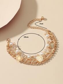 Rhinestone & Faux Pearl Decor Bracelet - Yellow Gold - View 3