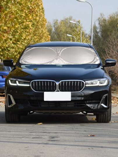 1pc Silver-coated Foldable Double Circle Car Sun Shade