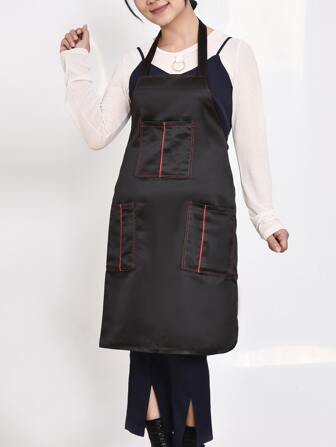 1 Peça Avental Preto com Bolsos, Durável e Resistente a Óleo para Uso Doméstico
