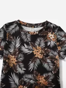 SHEIN Young Boy Tropical Print Tee & Drawstring Waist Shorts - Multicolor - View 4