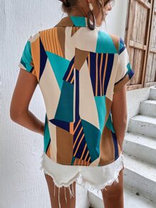 SHEIN Clasi 條紋和幾何圖案蝙蝠袖襯衫 - 彩色 - 查看 2