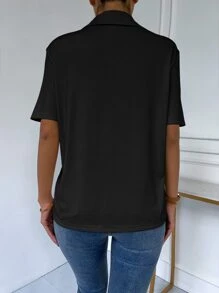 Chiquease Half Zipper Rib-knit Tee - Black - View 2