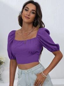 SHEIN Privé Top de manga farol de espalda abierta con cordón