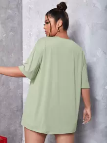 CovetEZ Plus Letter Graphic Drop Shoulder Tee - Mint Green - View 2