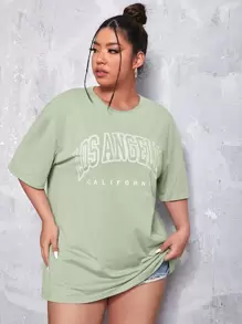 CovetEZ Plus Letter Graphic Drop Shoulder Tee - Mint Green - View 3