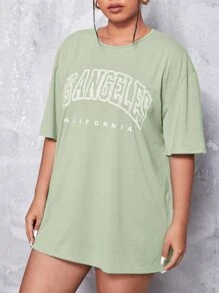 CovetEZ Plus Letter Graphic Drop Shoulder Tee - Mint Green - View 4