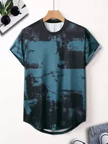 Manfinity Hombres Camiseta irregular con estampado de dibujo - Multicolor - Ver 1