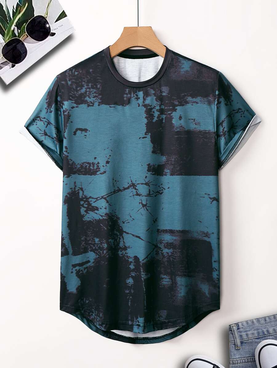Manfinity Hombres Camiseta irregular con estampado de dibujo - Multicolor - Ver 1