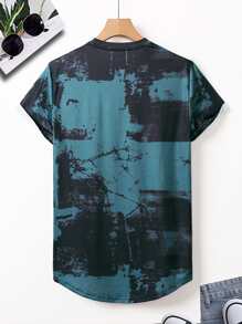 Manfinity Hombres Camiseta irregular con estampado de dibujo - Multicolor - Ver 2