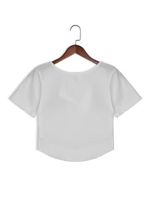 Letter & Heart Graphic Curved Hem Crop Tee - White - View 2