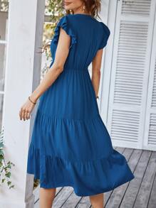 Flutter Sleeve Ruffle Hem Dress - Blue - View 2